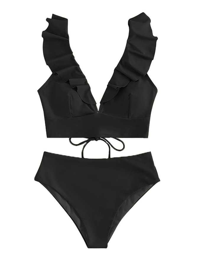 Bañador Sensual Plisado De Encaje Bikini Dividido Talla Grande