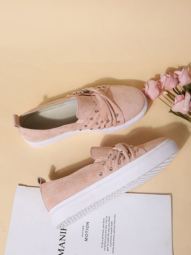 Zapatos Planos De Mujeres Gamuza Con Sarta De Cuentas Con Lazo Mocasines
