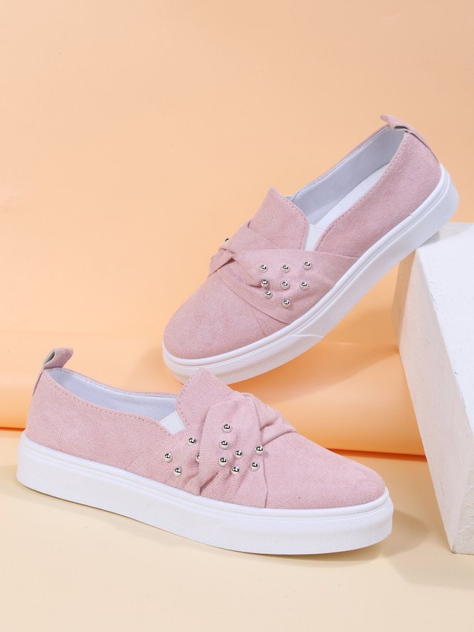 Zapatos Planos De Mujeres Gamuza Con Sarta De Cuentas Con Lazo Mocasines