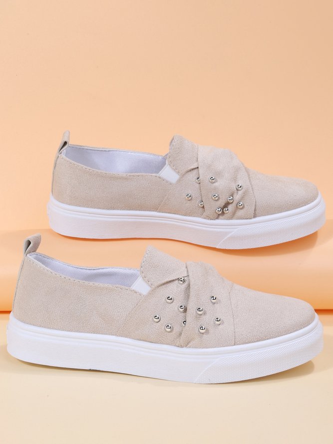 Zapatos Planos De Mujeres Gamuza Con Sarta De Cuentas Con Lazo Mocasines