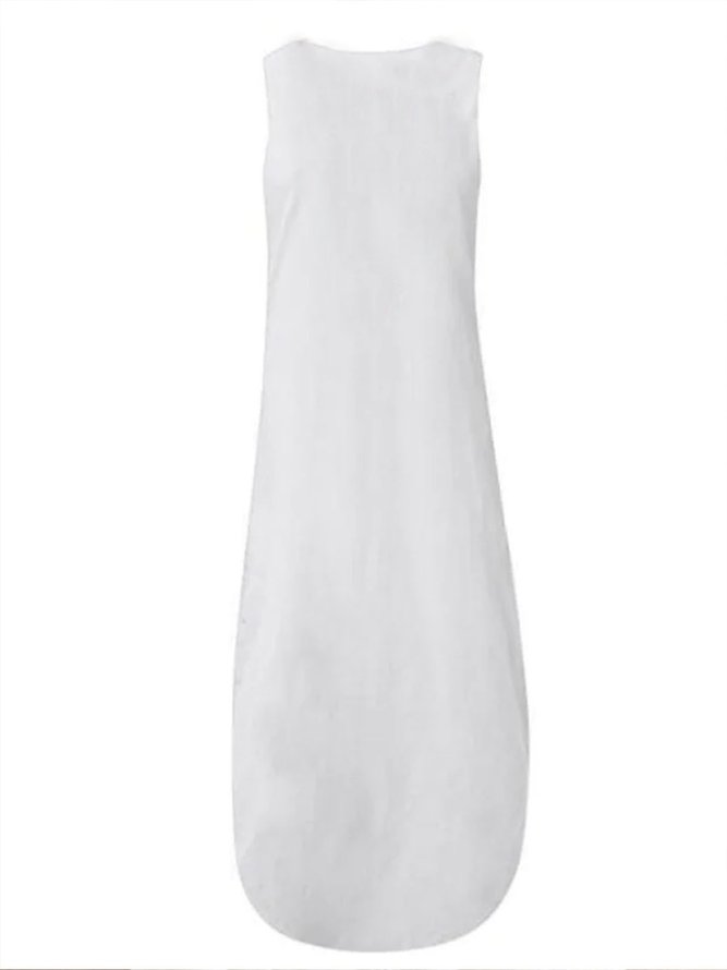 Aflojar Vacación Lino Simple Étnico Cuello Pico Manga Corta Tejido Vestido
