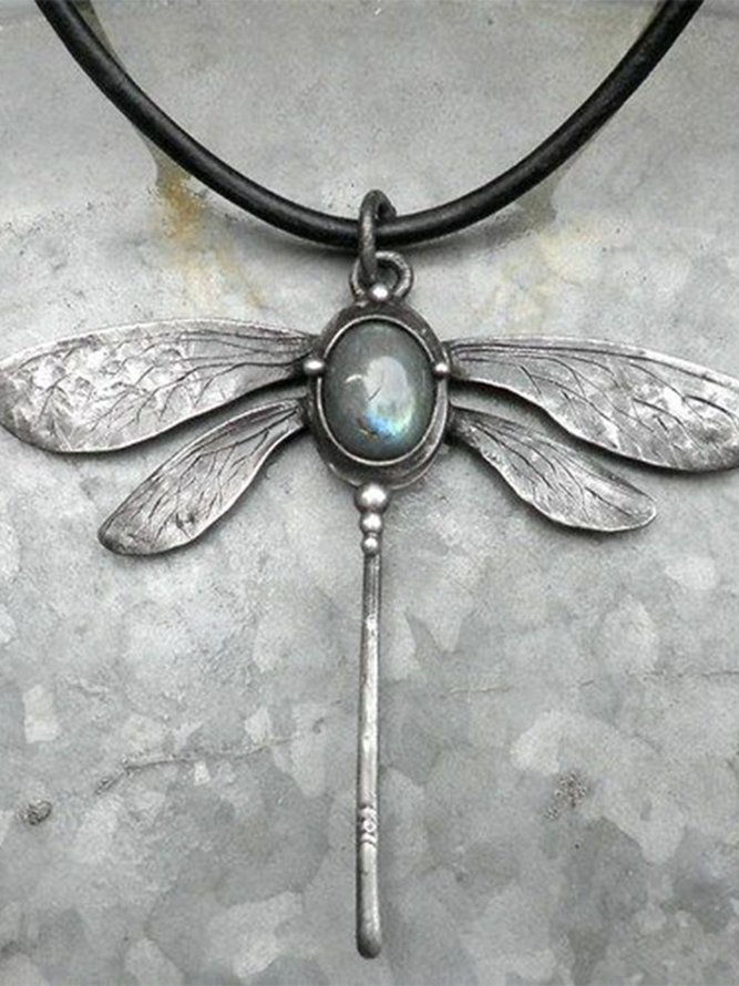 Collar Retro Libélula Piedra De La Luna