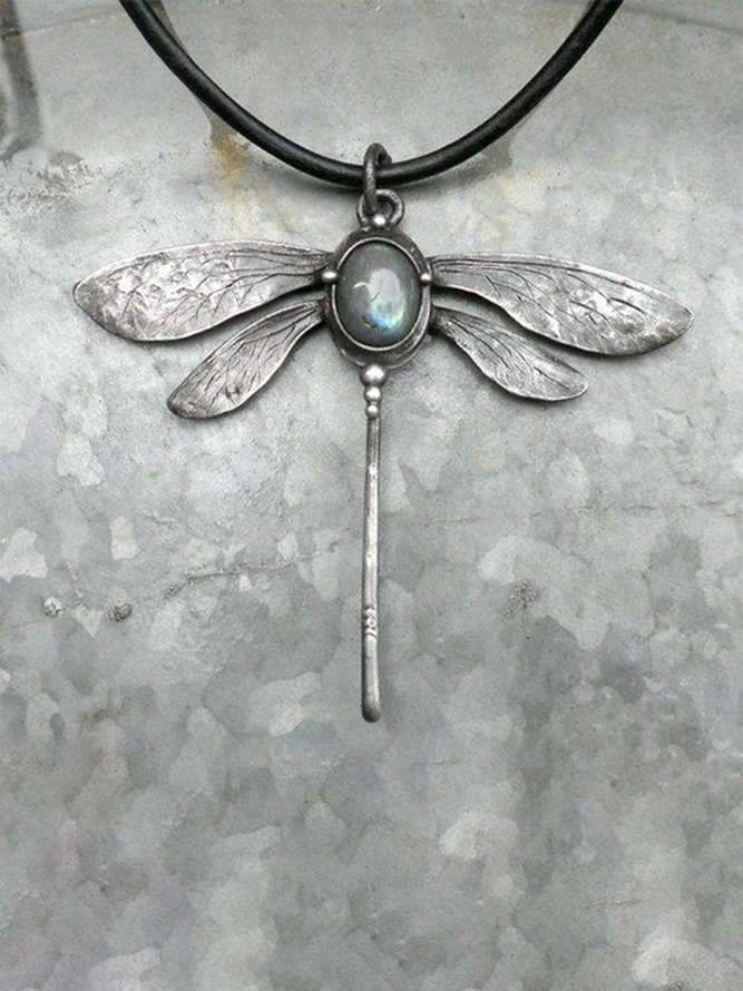 Collar Retro Libélula Piedra De La Luna