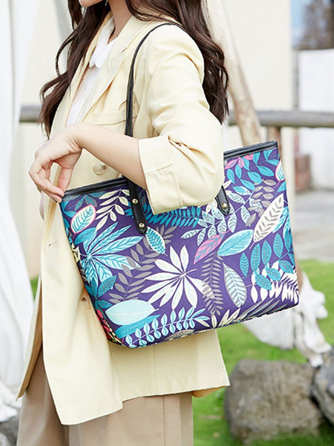 Bolso De Mujeres Recurso Estilo Hoja Estampado Cremallera Lona Bandolera Playa