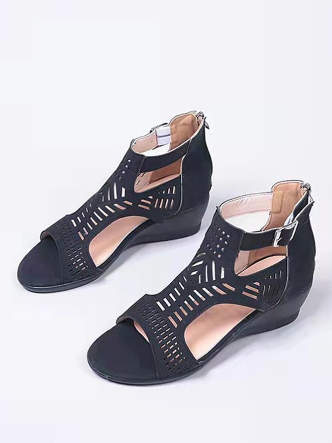 Sandalias De Cuña Bohemio Hueco Cremallera