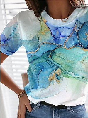 Ombre Escote Redondo Casual Manga Corta Camiseta