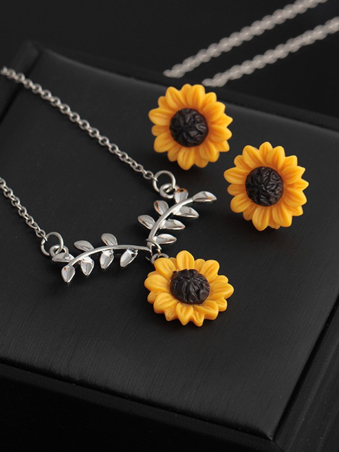 Traje  Aretes Collar  Aleación Girasol