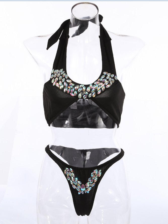 Señoras Playa Vacación Sensual Hundiendo Cuello En V Diamante Bikini Traje Bañador Talla Grande