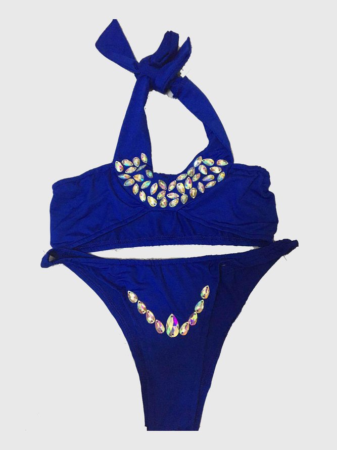 Señoras Playa Vacación Sensual Hundiendo Cuello En V Diamante Bikini Traje Bañador Talla Grande