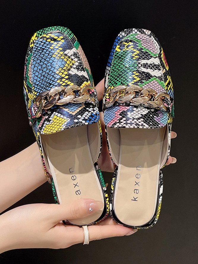 Dorado Cadena Serpiente Estampado Mulas