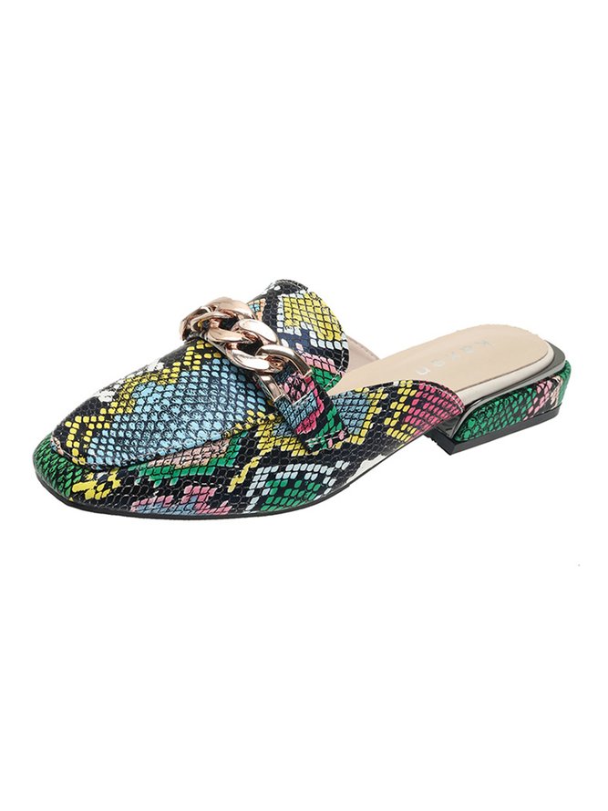 Dorado Cadena Serpiente Estampado Mulas