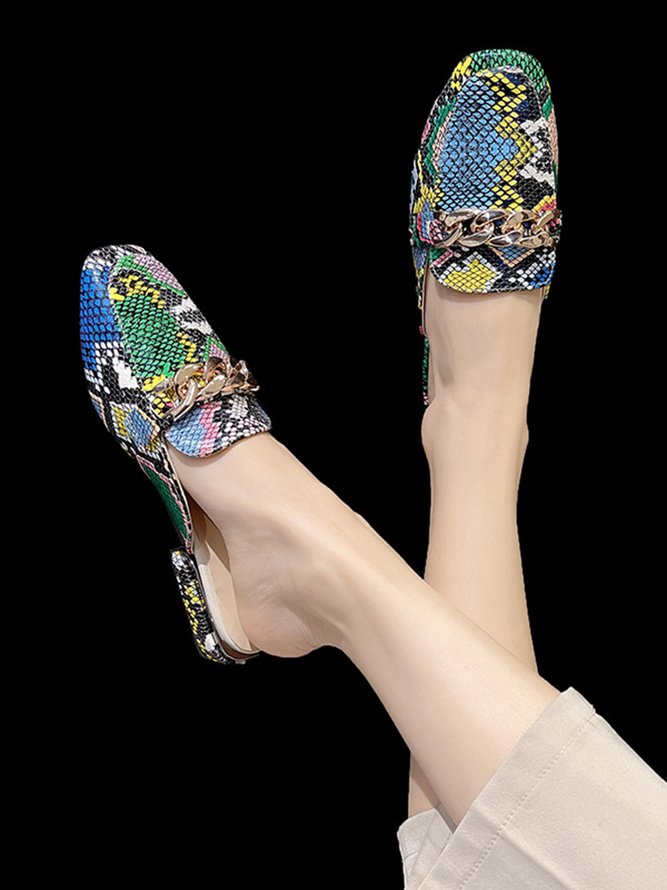 Dorado Cadena Serpiente Estampado Mulas