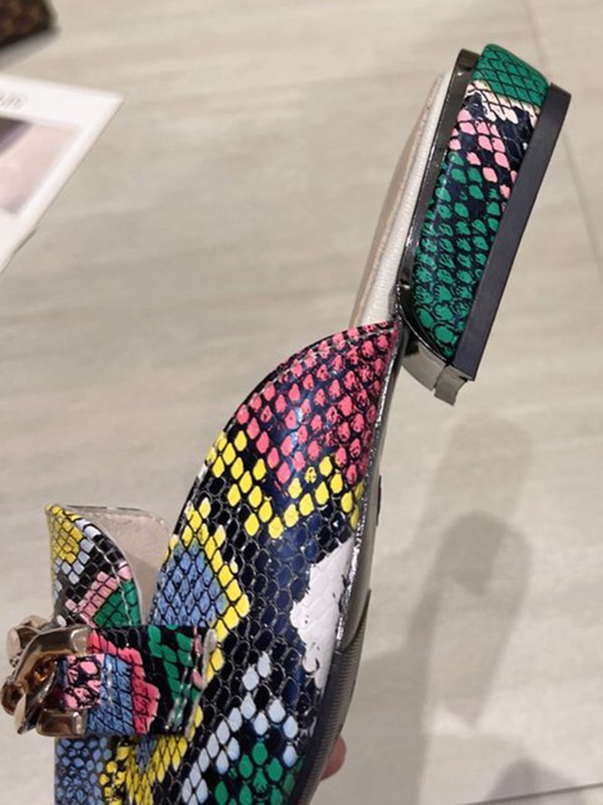 Dorado Cadena Serpiente Estampado Mulas