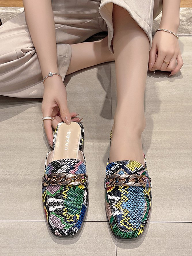 Dorado Cadena Serpiente Estampado Mulas