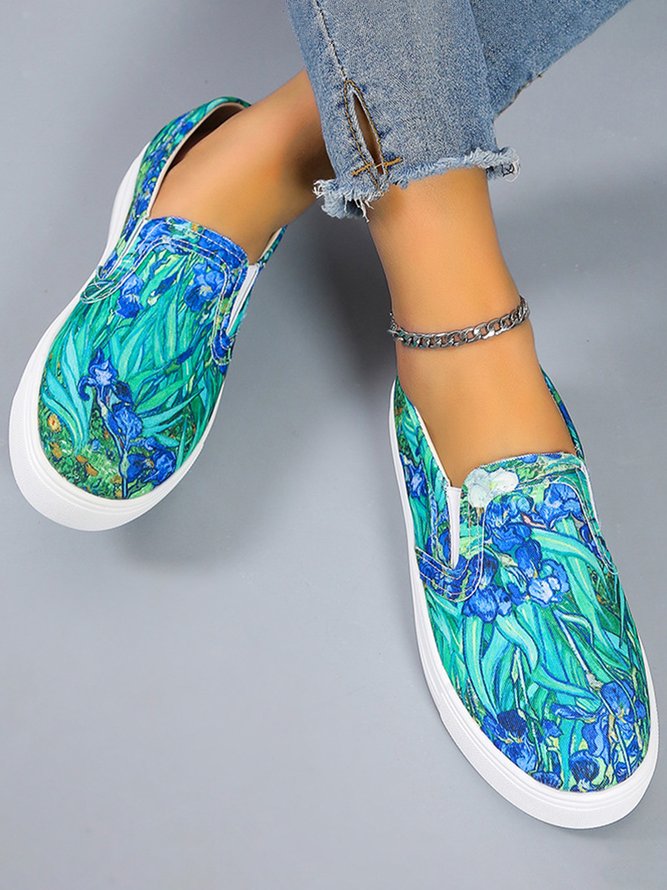 Zapatos Flor Y Planta Pintura Al Óleo Estampado Casual Plano
