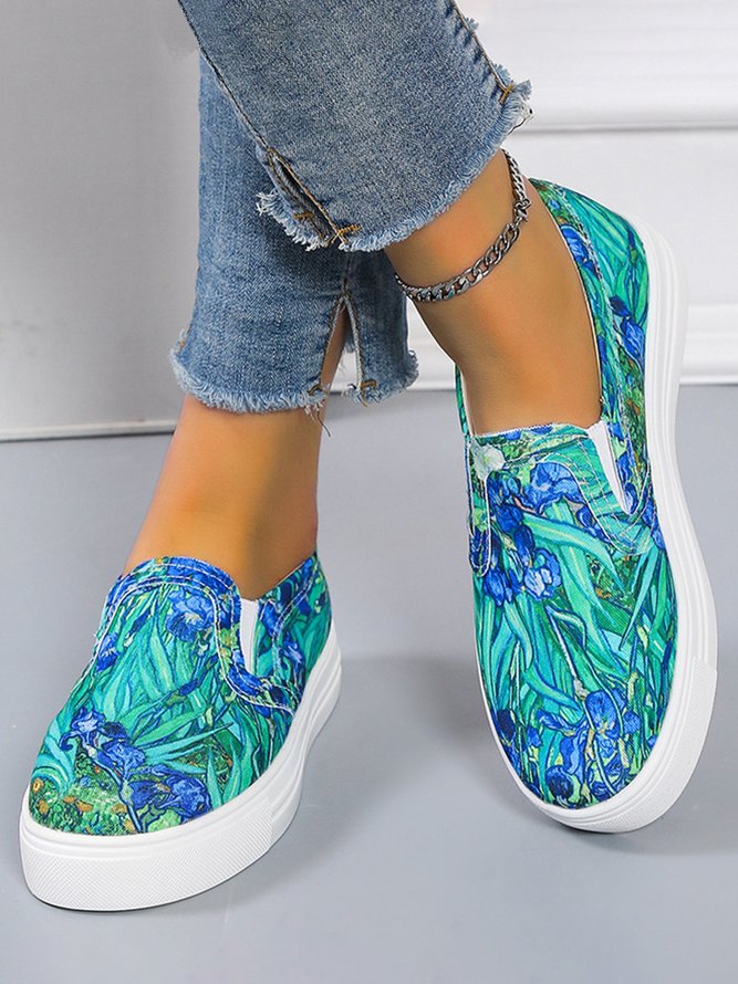 Zapatos Flor Y Planta Pintura Al Óleo Estampado Casual Plano