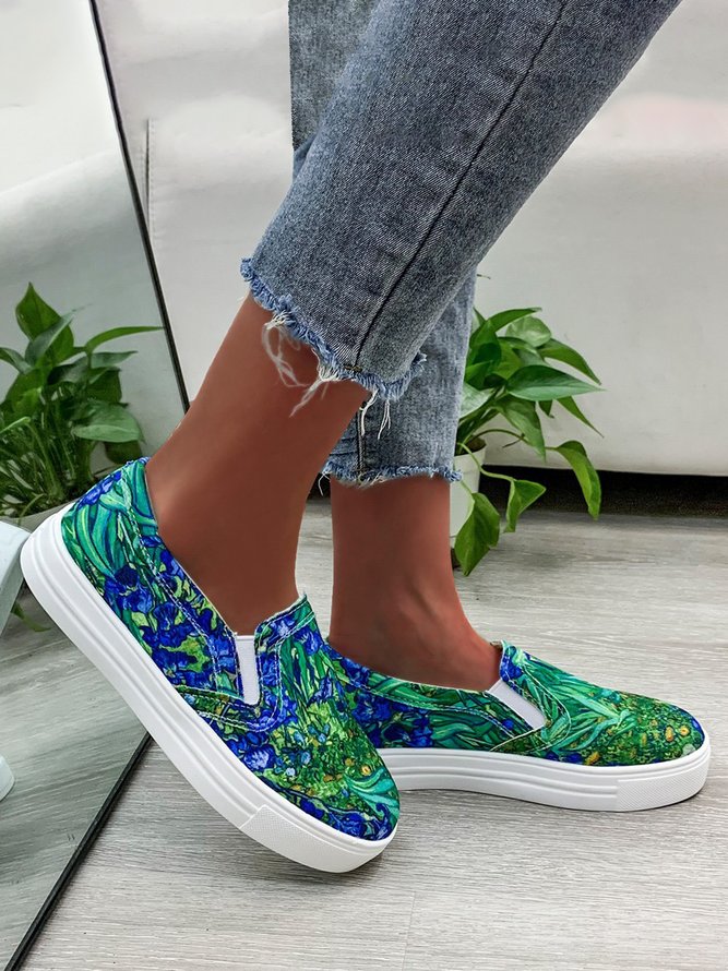 Zapatos Flor Y Planta Pintura Al Óleo Estampado Casual Plano