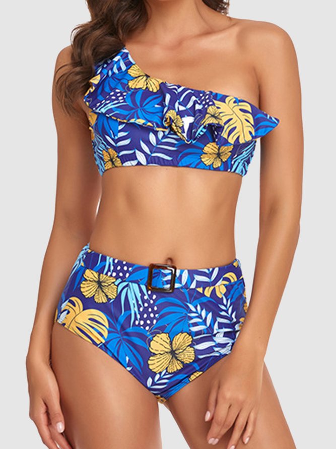 Señoras Sensual Con Volantes En Pendiente Hombro Bikini Talla Grande