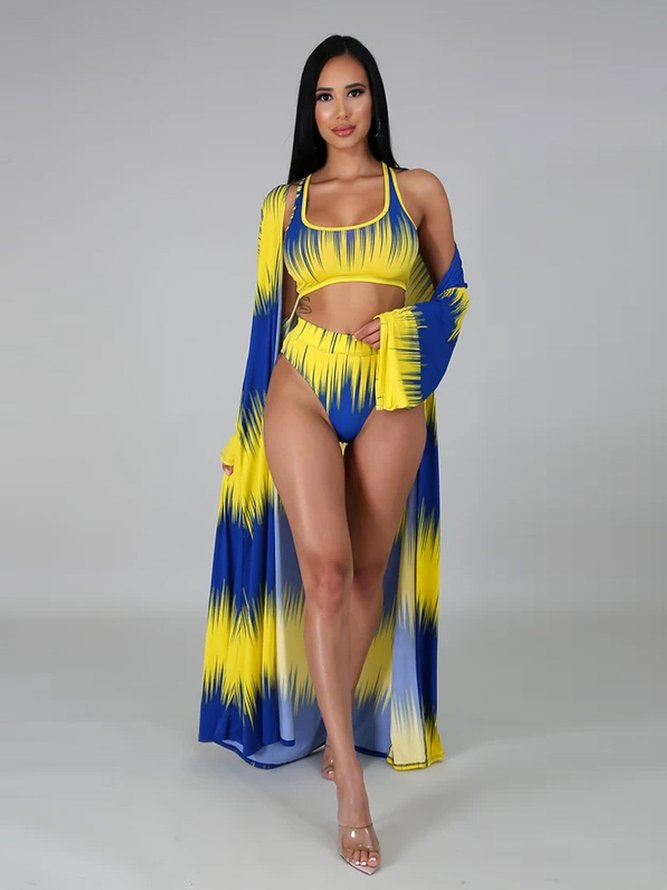 De Mujeres Abstracto Estampado Tres Trozo Talla Grande Bikini Bañador