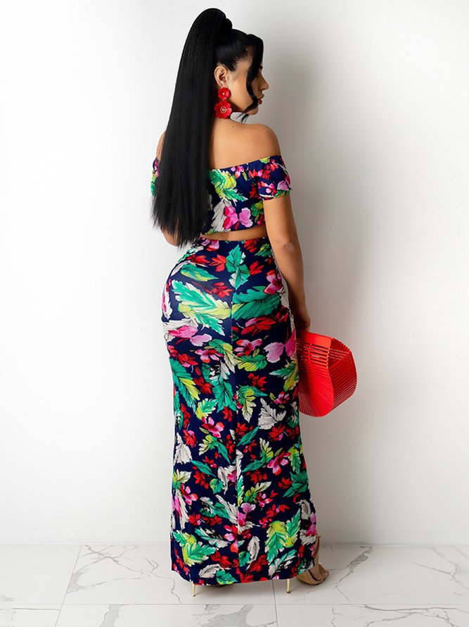 Sensual Con Cordón Estampado Top Hueco Cordón Ajustable Falda Bañador Traje