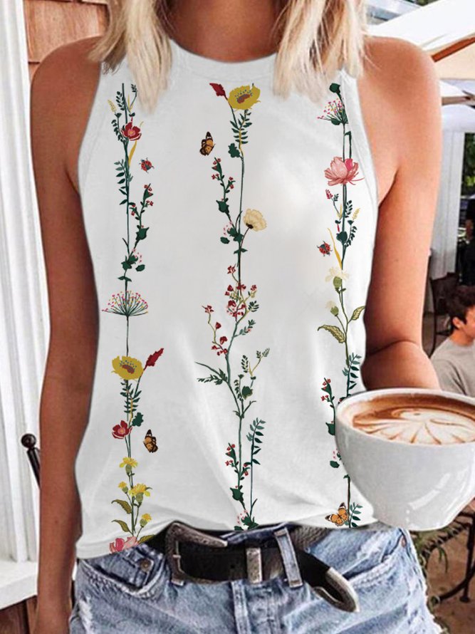 Estampado Floral Verano Nuevo Caliente Estilo Señoras Casual Sin Mangas Tejer Musculosa Top