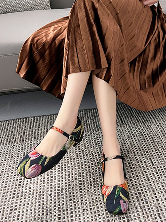Retro Floral Pintura Al Óleo Mary Jane Zapatos