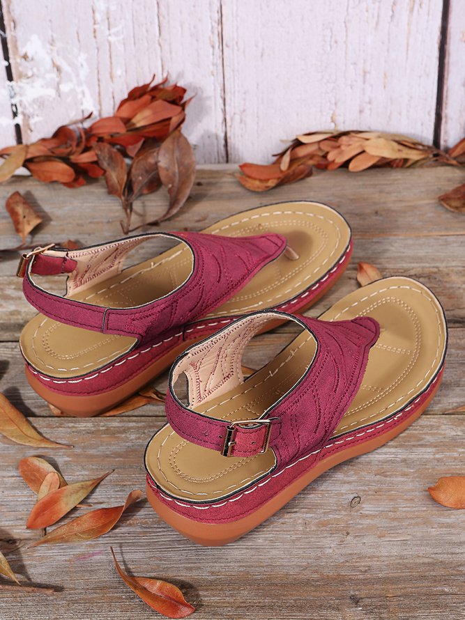Sandalias Bordado Ola Patrón Retro Casual Tanga