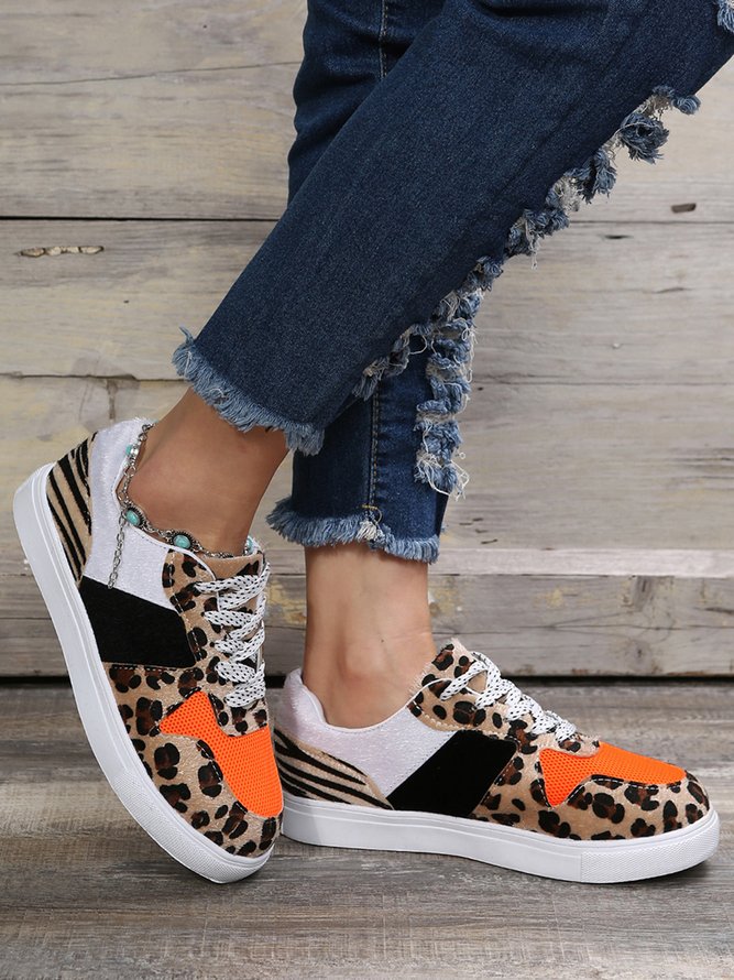 Zapatillas Deportivas Pintado Con Leopardo Neón Naranja Contraste Con Cordones