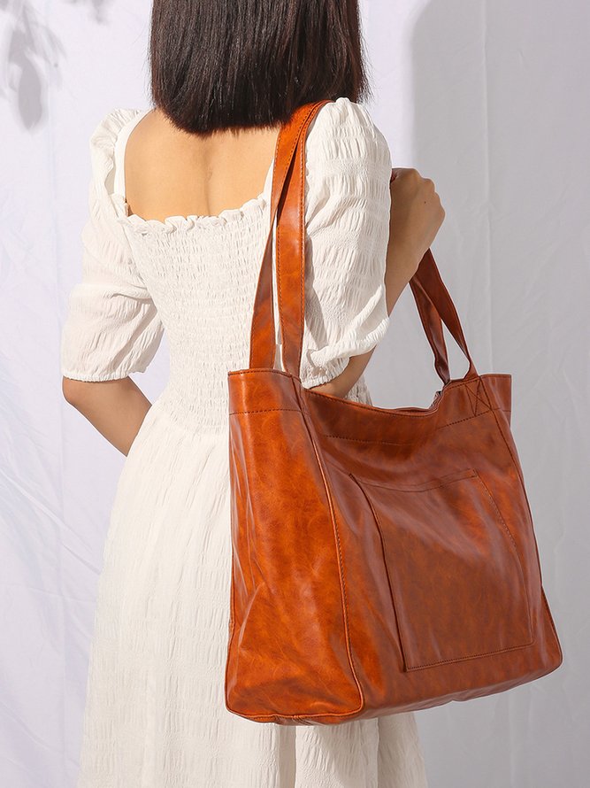 Cuero Con Bolsillos De Mujeres Gran Capacidad Totalizador Bolso En Suave Cuero Mano Hombro De Un Lado Retro Aceite Encerado
