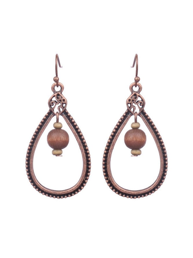Aretes Étnico Geométrico Redondo De Madera Perlas Retro