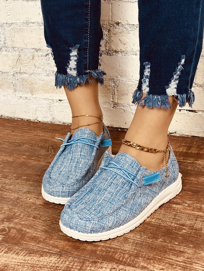 Zapatos Planos Casual Ligero Lona Con Cordones