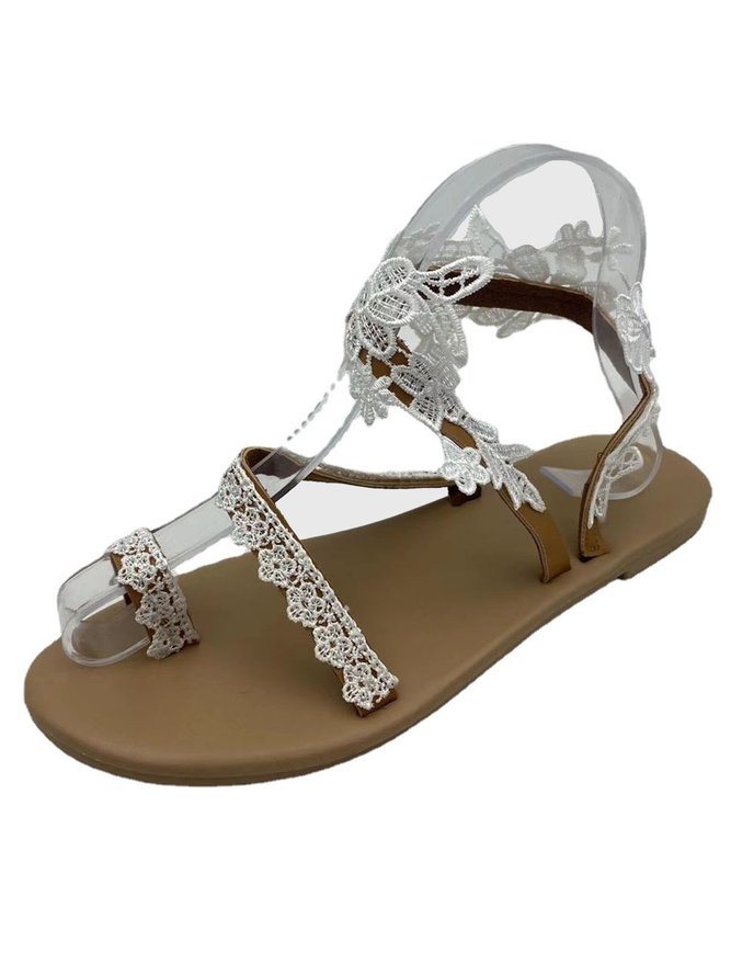 Blanco Floral De Encaje Bodas Nupcial Tanga Sandalias