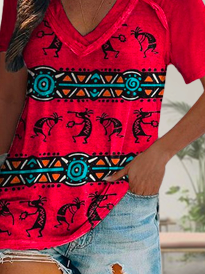 Blusa Vacación Aflojar Tribal Manga Corta Top