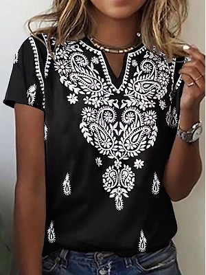 Camiseta Cuello Pico Tribal Regular Ajuste Manga Corta