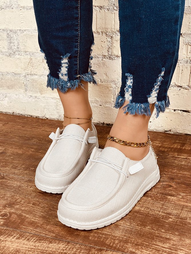Zapatos Planos Casual Ligero Lona Con Cordones