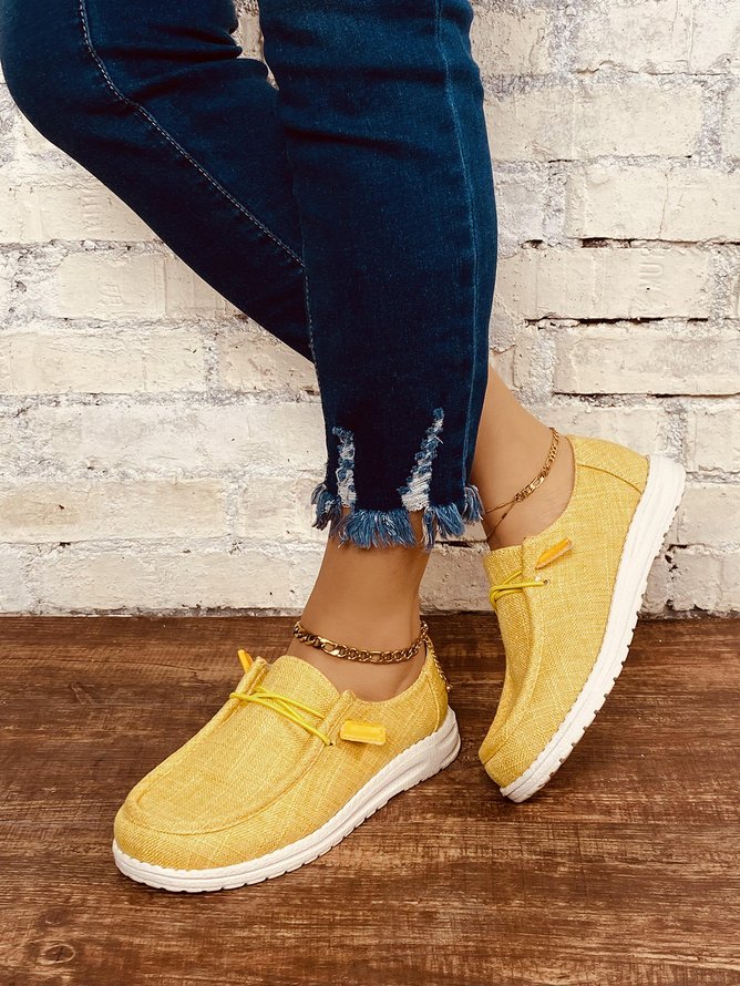 Zapatos Planos Casual Ligero Lona Con Cordones