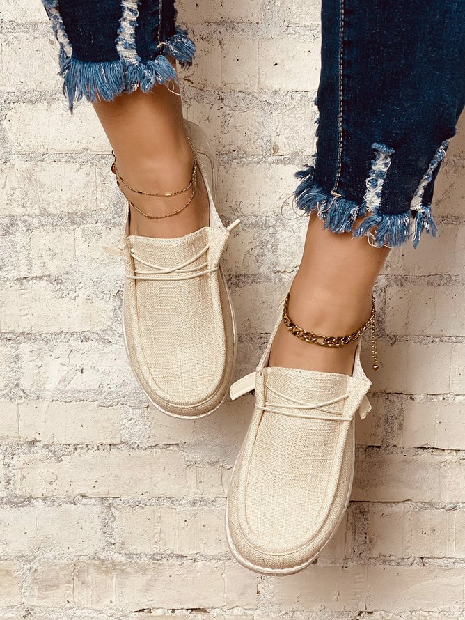 Zapatos Planos Casual Ligero Lona Con Cordones
