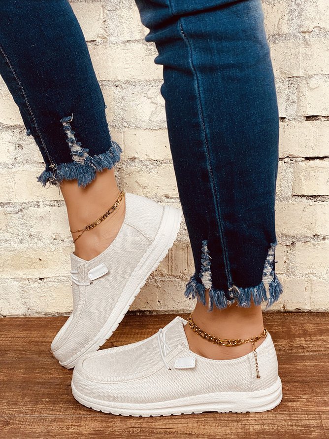Zapatos Planos Casual Ligero Lona Con Cordones