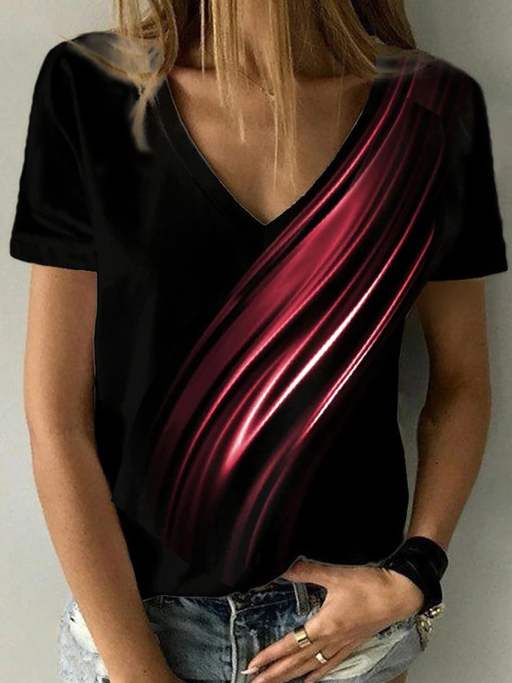 Ombre Cuello Pico Casual Manga Corta Camiseta