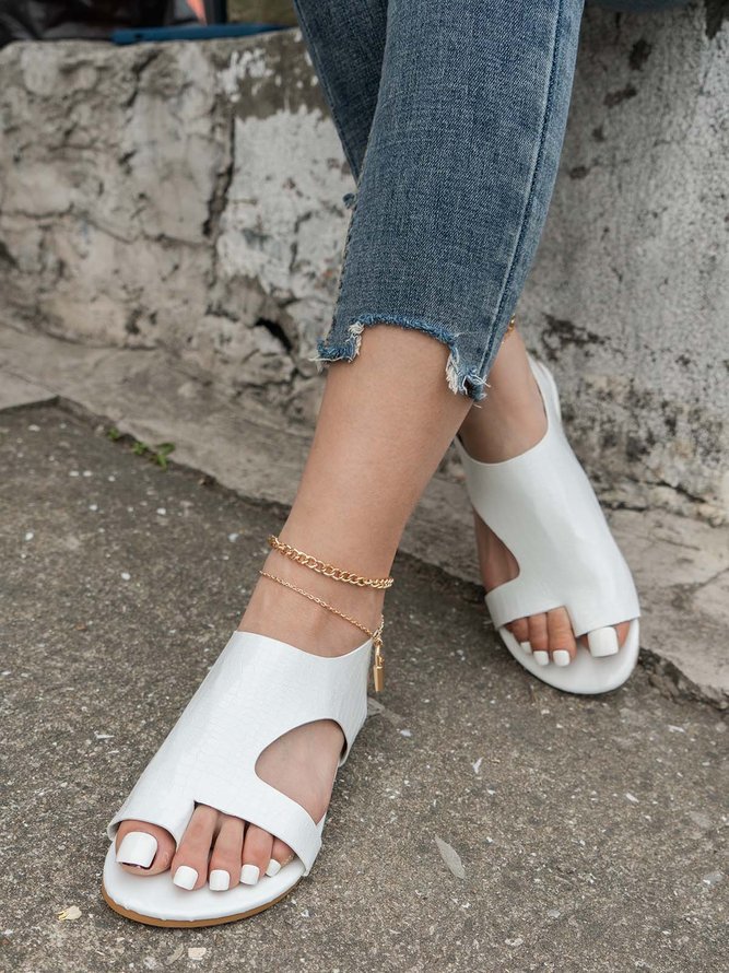 Lagarto De Cuero Sintético Tanga Sandalias