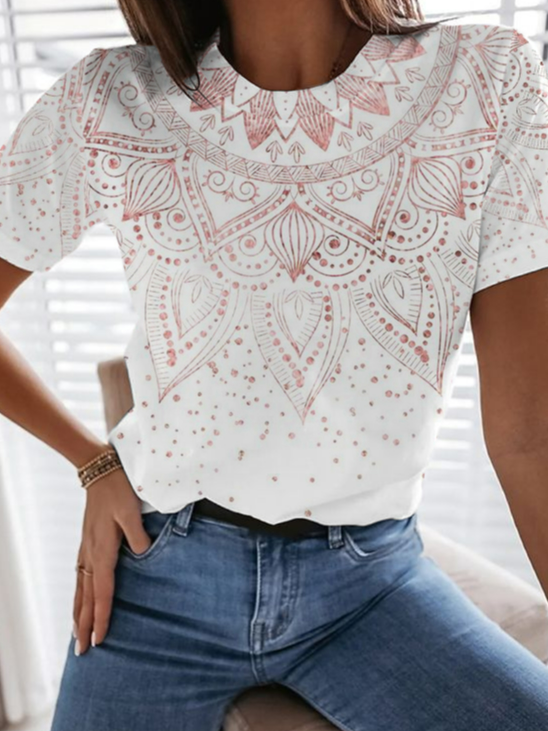 Casual Tribal Regular Ajuste Manga Corta Camiseta
