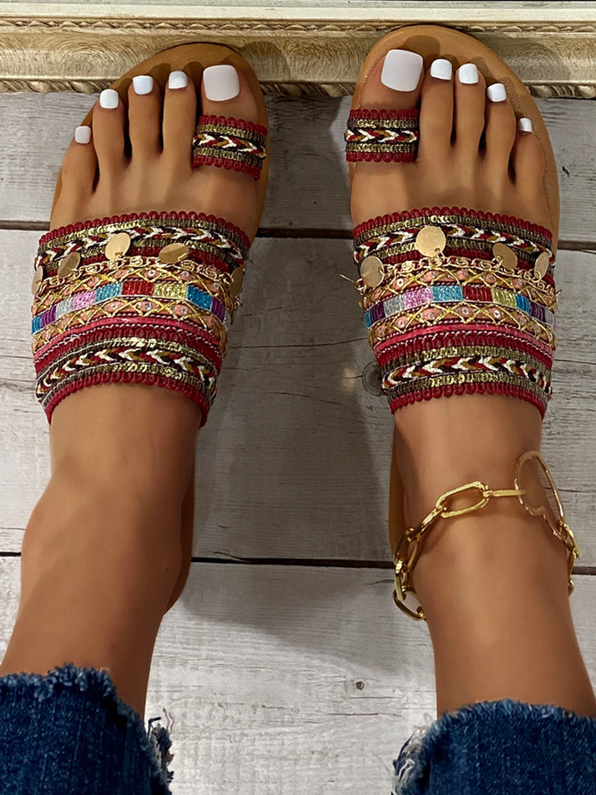 Tejido Étnico Patrón Lentejuelas Tanga Bohémico Pantuflas