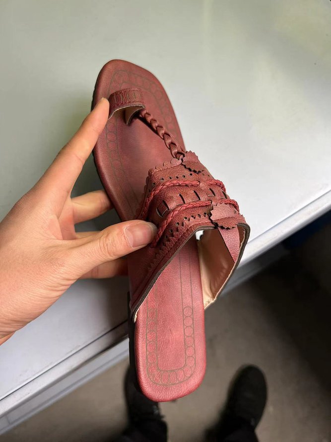 Señoras Plano Bordado Slip-On Sucio Zapatos Retro Tanga Sandalias