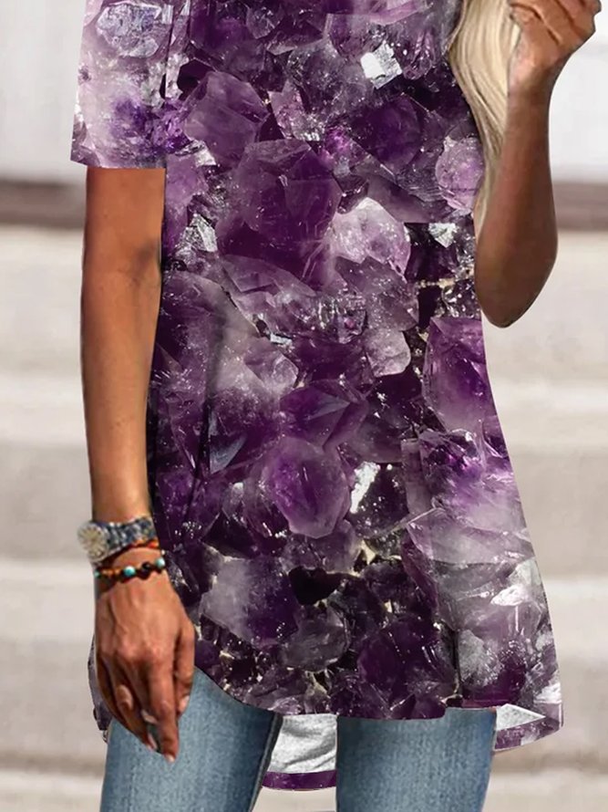 Flojo Casual Vacaciones Morado Cristal Bueno Suerte Estampado Top Camiseta Talla Grande