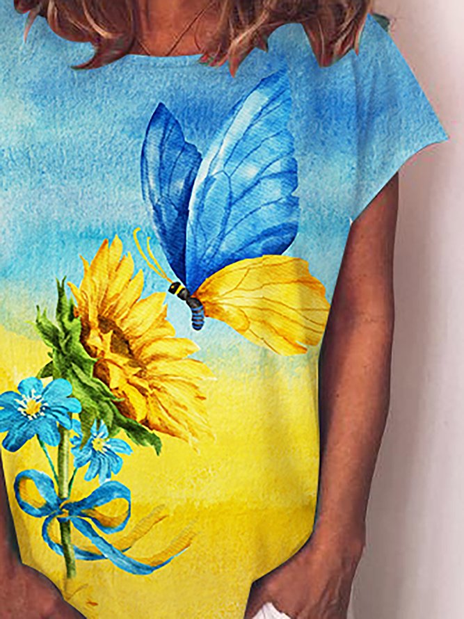 Mariposa Girasol Diseño Casual Manga Corta Camiseta