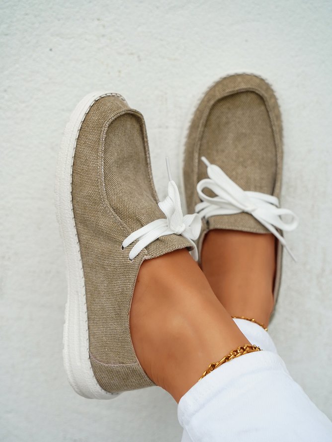 Casual Lona Camuflaje Con Cordón Zapatos Planos