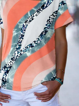 Geométrico Asimétrico Cuello Manga Corta Camiseta