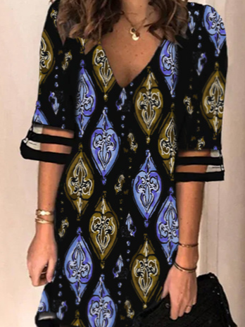 Vacación Tribal Manga Corta Tejer Vestido