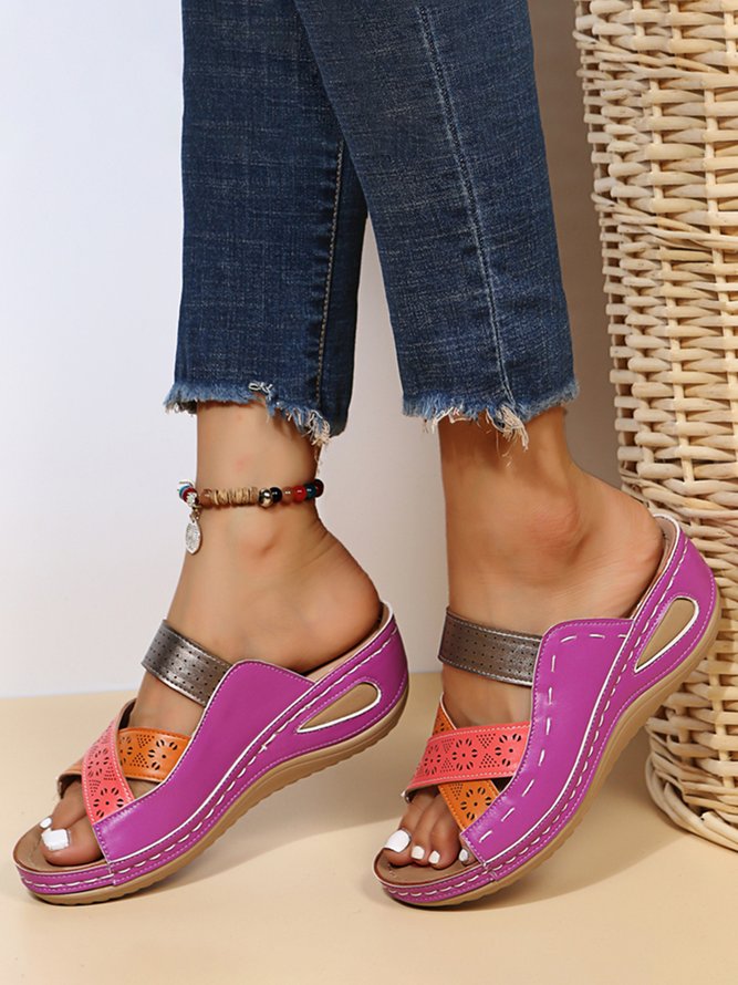 Hueco Contraste Retro Casual Cuña Pantuflas
