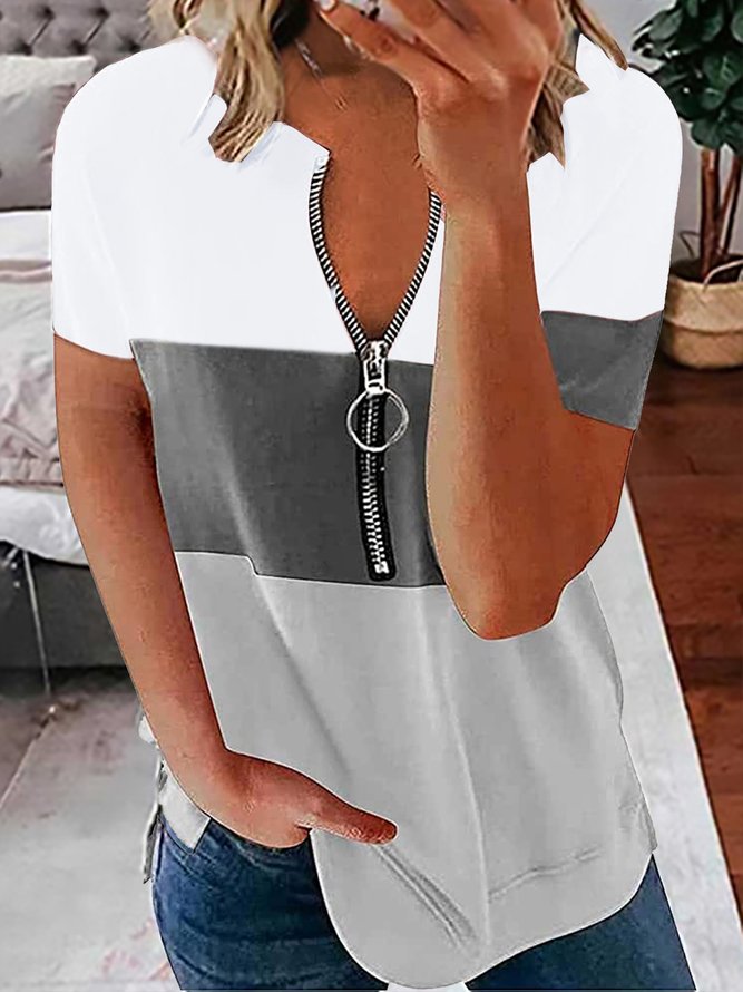 Casual Aflojar Bloque De Color Manga Corta Camiseta